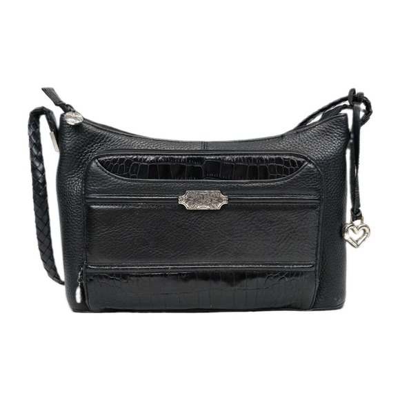 Brighton Handbags - Brighton Millie Shoulder Bag Black Pebbled Croc Embossed Leather Purse 3308